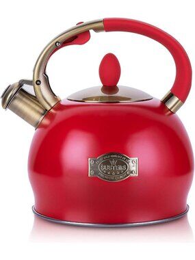 SUSTEAS Kitchen Whistling Tea Kettle 2.64Quart Stainless Steel Stove Top Red